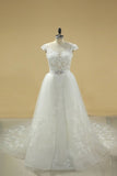 2024 Bateau Sheath Wedding Dresses Tulle With Applique And PDTB3K4T