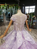 Ball Gown Lace Appliques Cap Sleeves Long Prom Dresses, Quinceanera STI20480