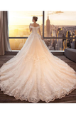 Gorgeous Off The Shoulder Lace Cathedral Train Wedding Dresses Princess Bridal STIPT58L82L