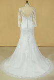 2024 Plus Size Mermaid Open Back Wedding Dresses 3/4 Length Sleeve Tulle With PQMJER5R