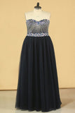 2024 Dark Navy A Line Prom Dresses Sweetheart Beaded Bodice Tulle Zipper P8K81BDX