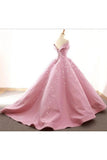 Ball Gown Off The Shoulder Satin Prom Dress With Appliques Long Quinceanera STIPDJZ6JB1