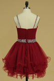 2024 Organza Homecoming Dresses Spaghetti Straps With Ruffles PNFXA3NA