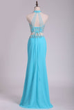 2024 Prom Dresses High Neck Chiffon Spandex With Beading P1YMT5KL