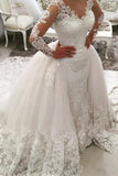 2024 Wedding Dresses V Neck Sheath With Applique Long Sleeves PE4X7NXQ