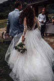 Elegant See Through Long Sleeve Wedding Dresses Lace Applique PGALSHL2