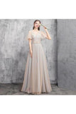 Elegant V Neck Floor Length Tulle Prom Dress PJNRTXQ3