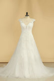 2024 V Neck A Line Wedding Dresses Tulle With Applique PCPHTD51