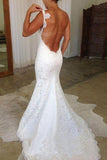 Elegant Mermaid Lace Backless V Neck Spaghetti Straps Wedding Dresses Bridal Dresses STI15181