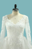 2024 V Neck Sheath Wedding Dresses With Applique Long Sleeves PZLDKTJM