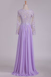 2024 Scoop Long Sleeves Prom Dresses With Applique And Beads A P7JFEGCP