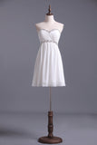 2024 Graduation Dress Beaded Sweetheart Neckline And Waistline Pleated Bodice Chiffon White PS58K4NP