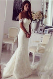 2024 Mermaid Wedding Dresses Off The Shoulder Lace Sweep Train PBDAKTJC