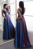 Two Pieces V Neck Straps V Back Floor Length Prom Dresses Long Party Dresses STI15447