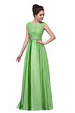 Elegant A-Line Applique Round Neck Lace Satin Ball Gown Evening PF19Q8AM