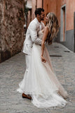 Rustic A Line Tulle Sweetheart Strapless Wedding Dresses, Sleeveless Beach Bridal Dresses STI15526