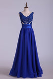 2024 V-Neck Prom Dresses A Line Chiffon With Applique Dark P4EYH4BF