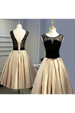 A Line Round Neck Satin Short Homecoming Dresses With PPNJES8H