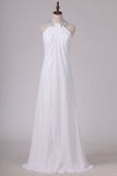 2024 White Halter Bridesmaid Dresses With Beading Floor PENZQ62X