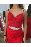 Beaded Spaghetti Straps Sweetheart Neckline Rhinestones Sash Red Prom STIP5J9N6GT