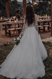 Elegant See Through Long Sleeve Wedding Dresses Lace Applique PGALSHL2