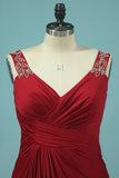 2024 V Neck Prom Dresses A Line Spandex With Beads PALSX57K