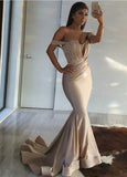 Off the Shoulder Mermaid Fashion Sexy Sweetheart Gold Floor-Length Prom Dresses