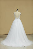 2024 A Line Bateau Open Back Beaded Bodice Tulle Court Train Wedding PP26E27N