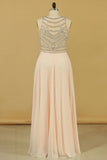 2024 Prom Dresses Scoop Beaded Bodice A Line Chiffon Floor PZS86A9T