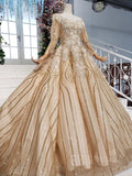 Long Sleeve Ball Gown Beads Lace Appliques Prom Dresses Sequins Quinceanera Dresses STI15241