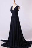 2024 V-Neck Prom Dresses A-Line With Ruffles Court PHF5M1EC