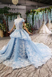 Light Sky Blue Gorgeous Prom Dress With Flowers Ball Gown Quinceanera Dress PZDMKHBY