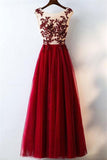 Elegant Burgundy A-Line Lace Tulle Prom Dresses Beautiful P7P86Z52