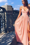 2024 Prom Dresses Spaghetti Straps V-Neck Chiffon With P6R29P4E