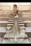 Mermaid Long Split Prom Dress Gold Sequined Evening Dress PQ4N967X