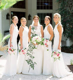 Elegant White Mermaid Chiffon Bridesmaid Dresses, Long Sleeveless Wedding Party Dress STI15218