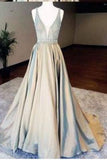 custom made satin v-neck sequin long prom gown Sleeveless A-Line evening dress Prom