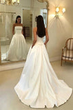 Charming A Line Satin Strapless Wedding Dresses with Pockets, Long Bridal Dresses STI15091