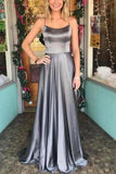 Beautiful Silver Gray Long A-Line Spaghetti Straps Prom Dresses P3Q5A52C