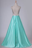 2024 A Line V Neck Open Back Prom Dresses Beaded Bodice P93J7SPY