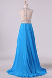 2024 Scoop A Line Prom Dresses Beaded Bodice Chiffon & Tulle PKLD84C8