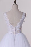 2024 V Neck With Applique Wedding Dresses Tulle A Line PMCZ4NRL