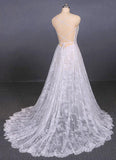 Spaghetti Straps V Neck Lace Off White Wedding Dresses with Criss Cross Bridal Dresses STI15422