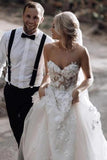 Charming Ball Gown Sweetheart Strapless 3D Flowers Tulle Off White Wedding Dresses STI15095