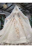 Ball Gown Wedding Dresses High Neck A-Line Top Quality Appliques PN416T8Y