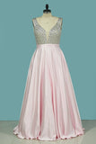 2024 A-Line Prom Dresses Beaded Bodice Satin A Line P2FJLB5H