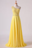 2024 Hot One Shoulder A Line Prom Dress Beaded Tulle And Chiffon Court PMRTMPBQ