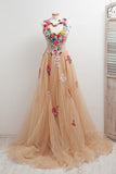 Lovely Open Back Charming Tulle Elegant Prom Dresses Applique PE6QXXHG