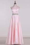 2024 New Arrival High Neck Open Back A Line Satin With Beading PEYP5LSG