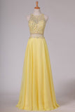 2024 Prom Dresses Scoop Beaded Bodice Chiffon Sweep P6YLD64R